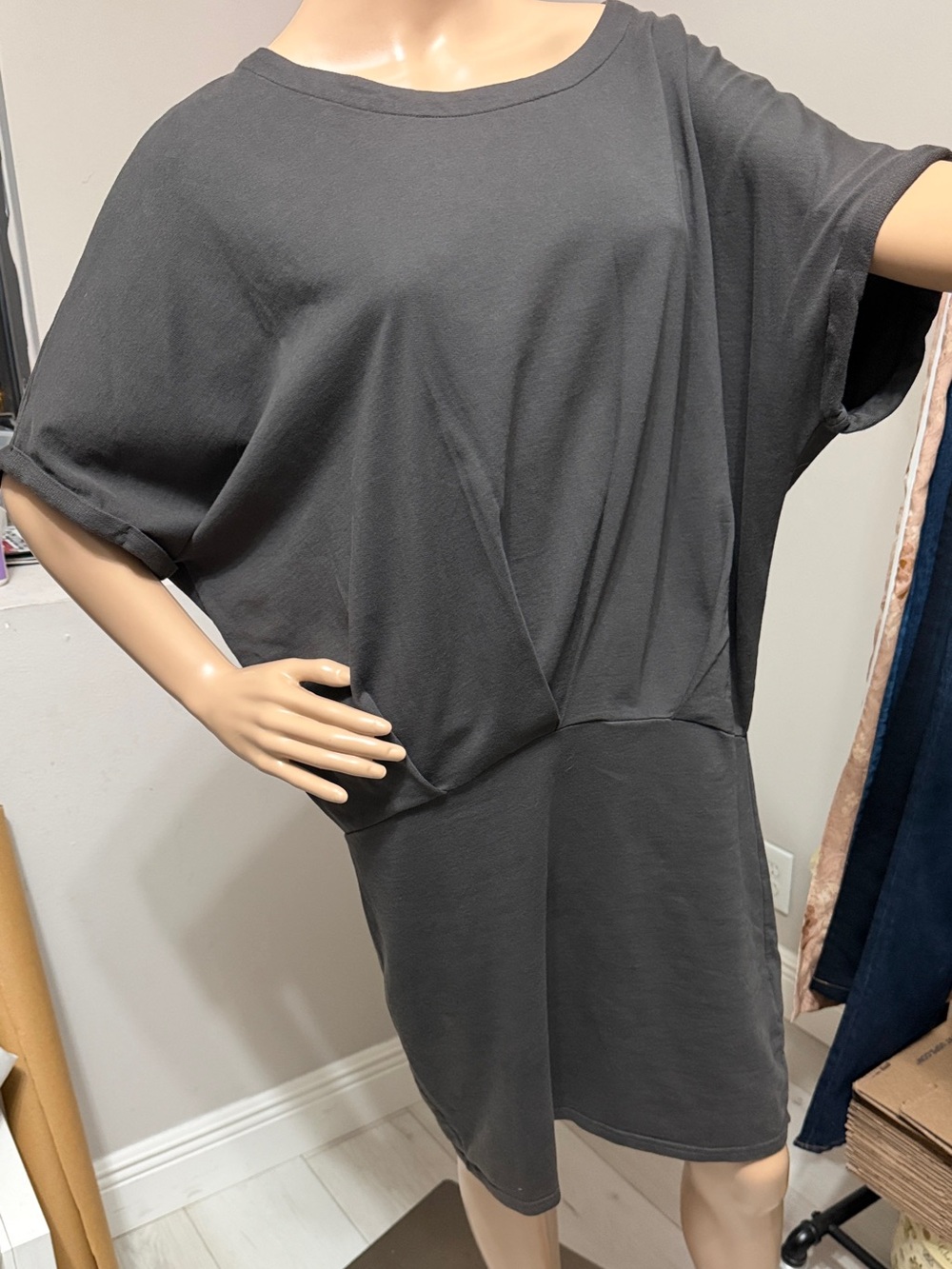 AllSaints Lea Mal Brown/Charcoal Draped Cotton Dress US 6 - Picture 5 of 8